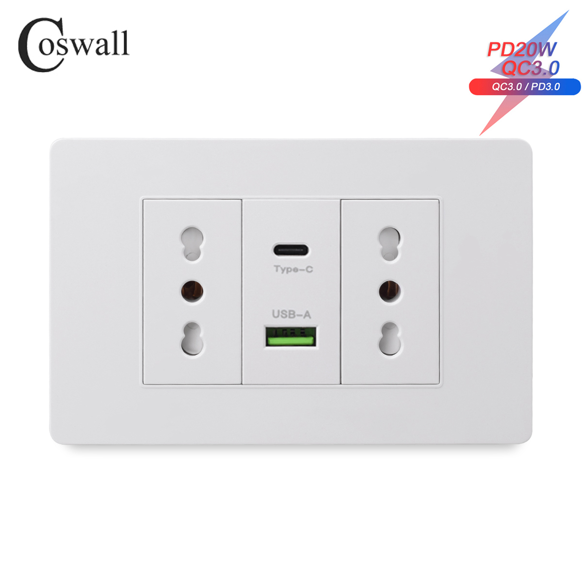 Outdoor Power Outlet - Coswall เต้ารับ16A มาตรฐานอิตาลี/ชิลีสีขาว118ซีรีส์แผงพีซีประเภท USB คู่-C PD