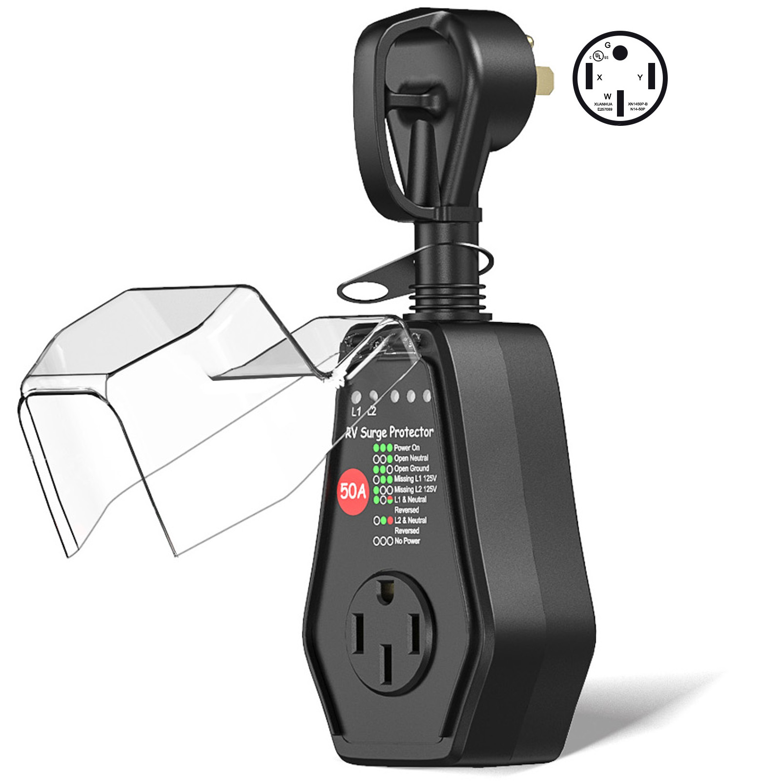 Power Outdoor - ปลั๊กป้องกันไฟกระชาก RV 50 แอมป์ พร้อมฝาครอบกันน้ำ สำหรับชาร์จไฟกลางแจ้ง