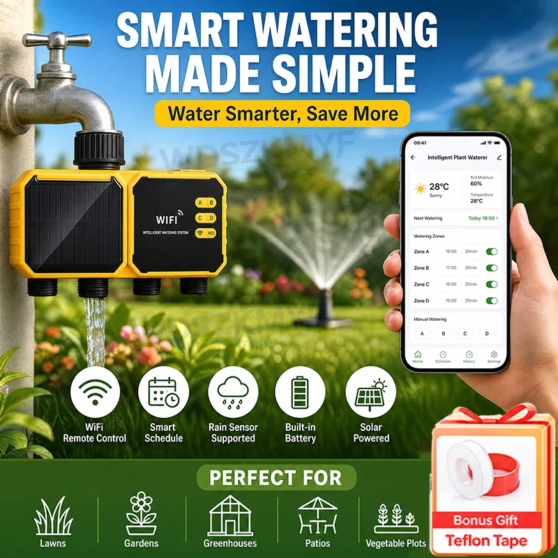 Power Zone Outdoor Timer - ตัวควบคุมการรดน้ำอัตโนมัติแบบ WiFi ใช้พลังงานแสงอาทิตย์ 2/4 โซน ควบคุมผ่านแอป