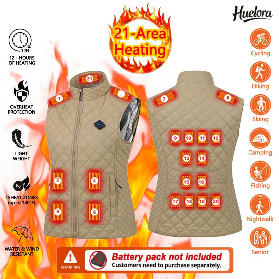 Outdoor Power Bank - เสื้อกันหนาวฮีตเตอร์ Huelora 21 สำหรับผู้หญิง เสื้อคลุมให้ความร้อนสำหรับปีนเขา เสื้อผ้าให้ความร้อนสำหรับกิจกรรมกลางแจ้ง