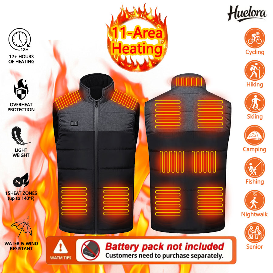 Outdoor Power Bank - เสื้อกั๊กอุ่นแบบมีฮีตเตอร์ 11 จุด สำหรับผู้ชายและผู้หญิง เสื้อกั๊กกันหนาวสำหรับเล่นกีฬากลางแจ้ง เสื้อกั๊กเก็บความร้อนสำหรับฤดูหนาว